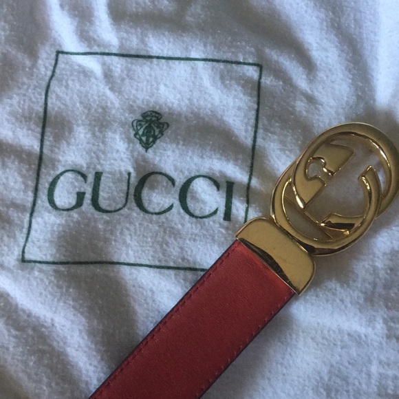 Gucci Accessories - Vintage New red and gold Gucci GG belt sz26”/85